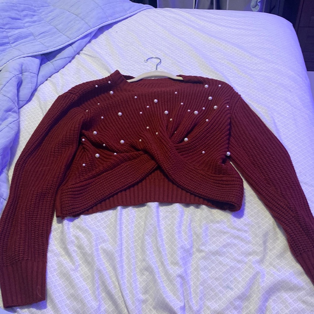 Shein crop sweater with pearls